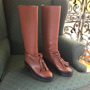 NWT ULLA JOHNSON CORNWALL LUG SOLE BOOTS IN COGNAC, EU SIZE 38.5